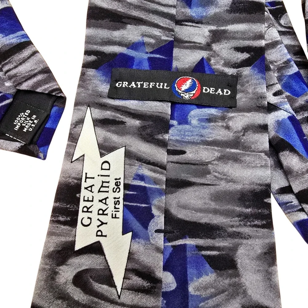 Grateful Dead Great Pyramid First Set Silk Necktie‎ Blue Grey Abstract Vintage